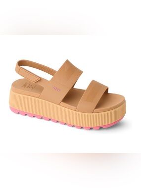 Reef Women Water Vista Higher Slingback Platform Sandals Size US 7 Tan Pink